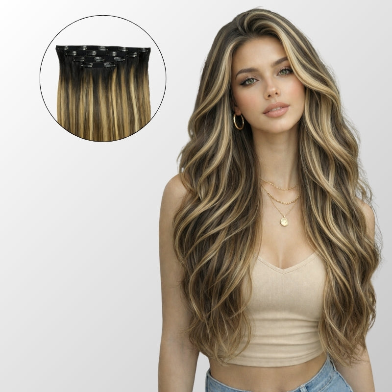 Caramel Blonde Balayage Seamless Clip-In Hair Extensions