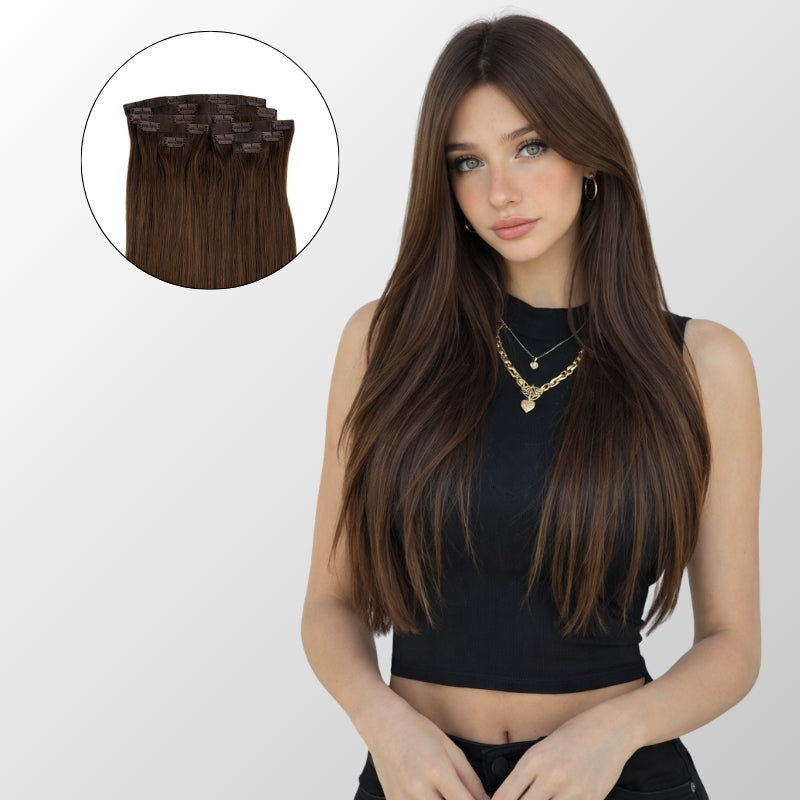 Chocolate Brown Seamless Clip-In Hair Extensions