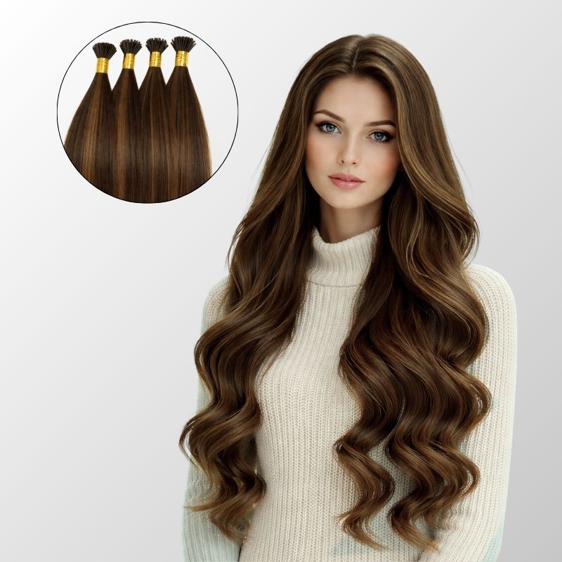 Dark Brown Balayage I-Tip Hair Extensions
