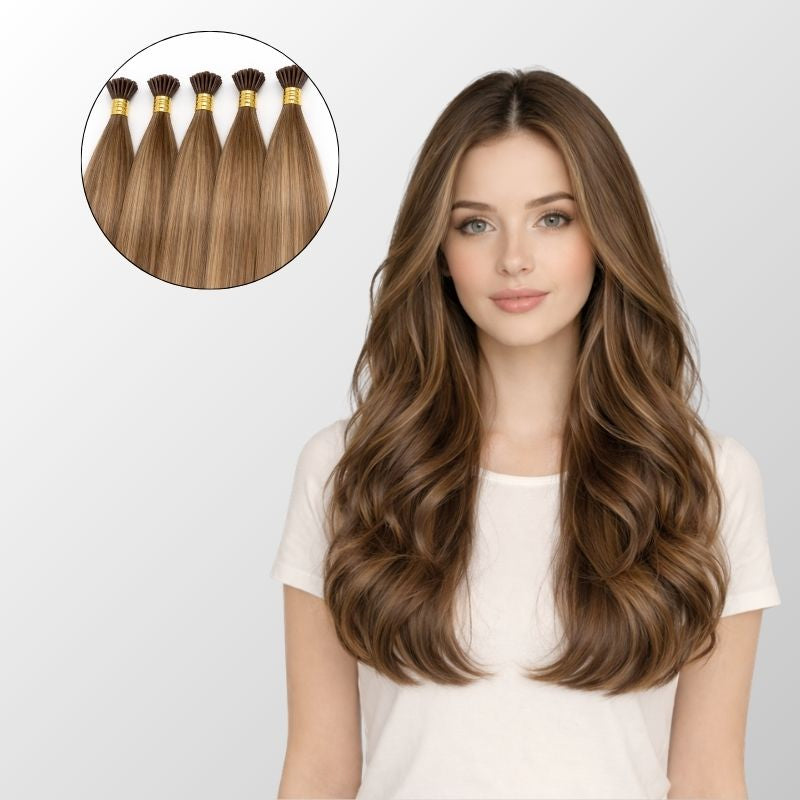 Honey Blonde Balayage I-Tip Hair Extensions