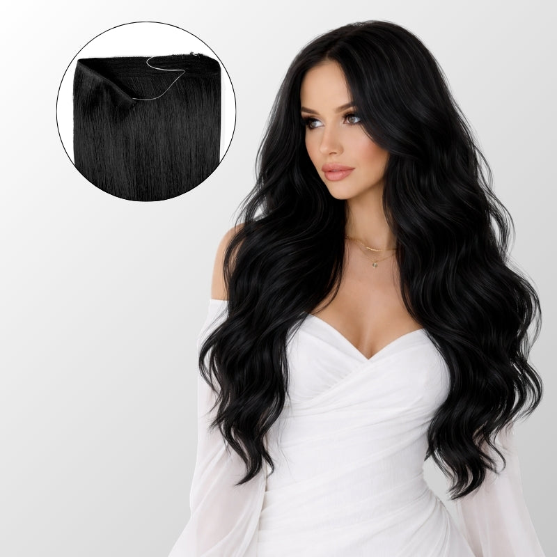 Jet Black Halo Hair Extensions