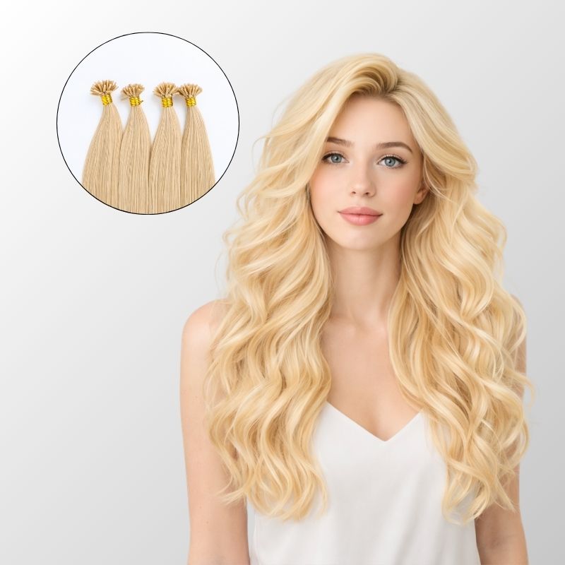 Bleach Blonde I-Tip Hair Extensions
