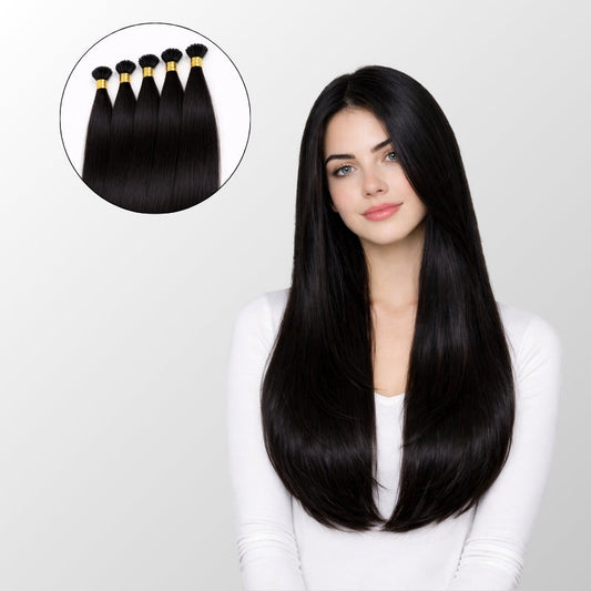 Jet Black I-Tip Hair Extensions