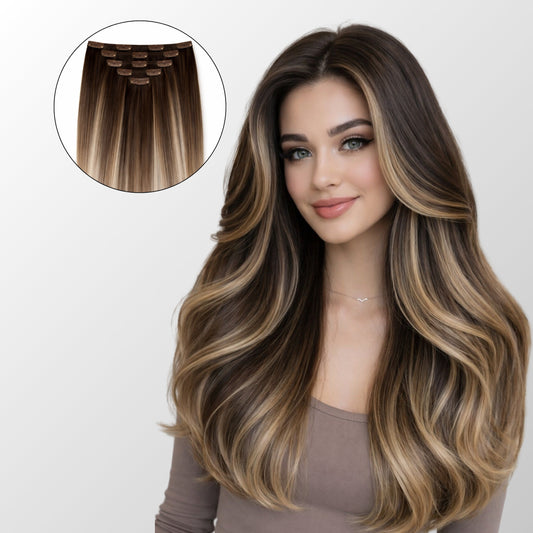 Caramel Blonde Balayage Classic Clip-In Hair Extensions