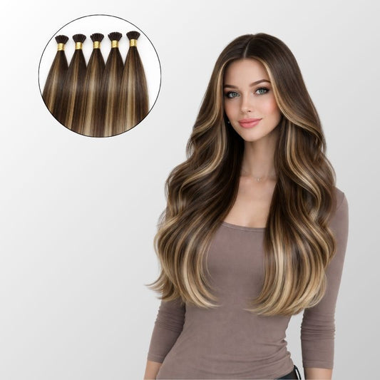 Caramel Blonde Balayage I-Tip Hair Extensions