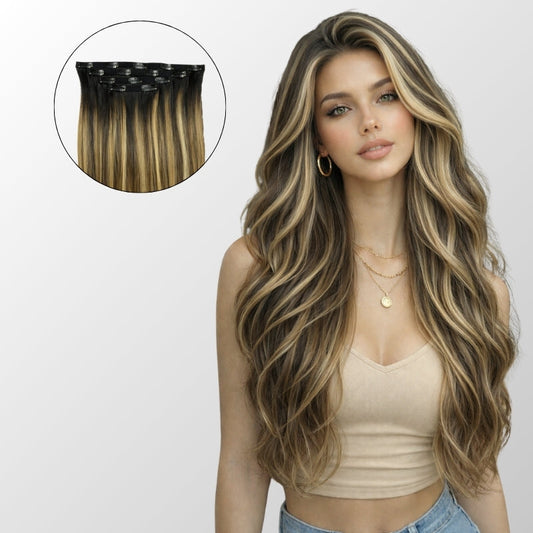 Caramel Blonde Balayage Seamless Clip-In Hair Extensions