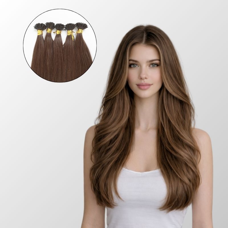 Chocolate Brown I-Tip Hair Extensions