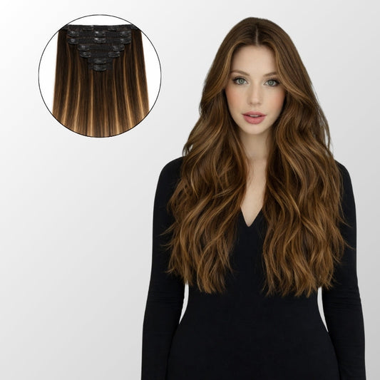 Dark Brown Balayage Full Clip-In Hair Extensions
