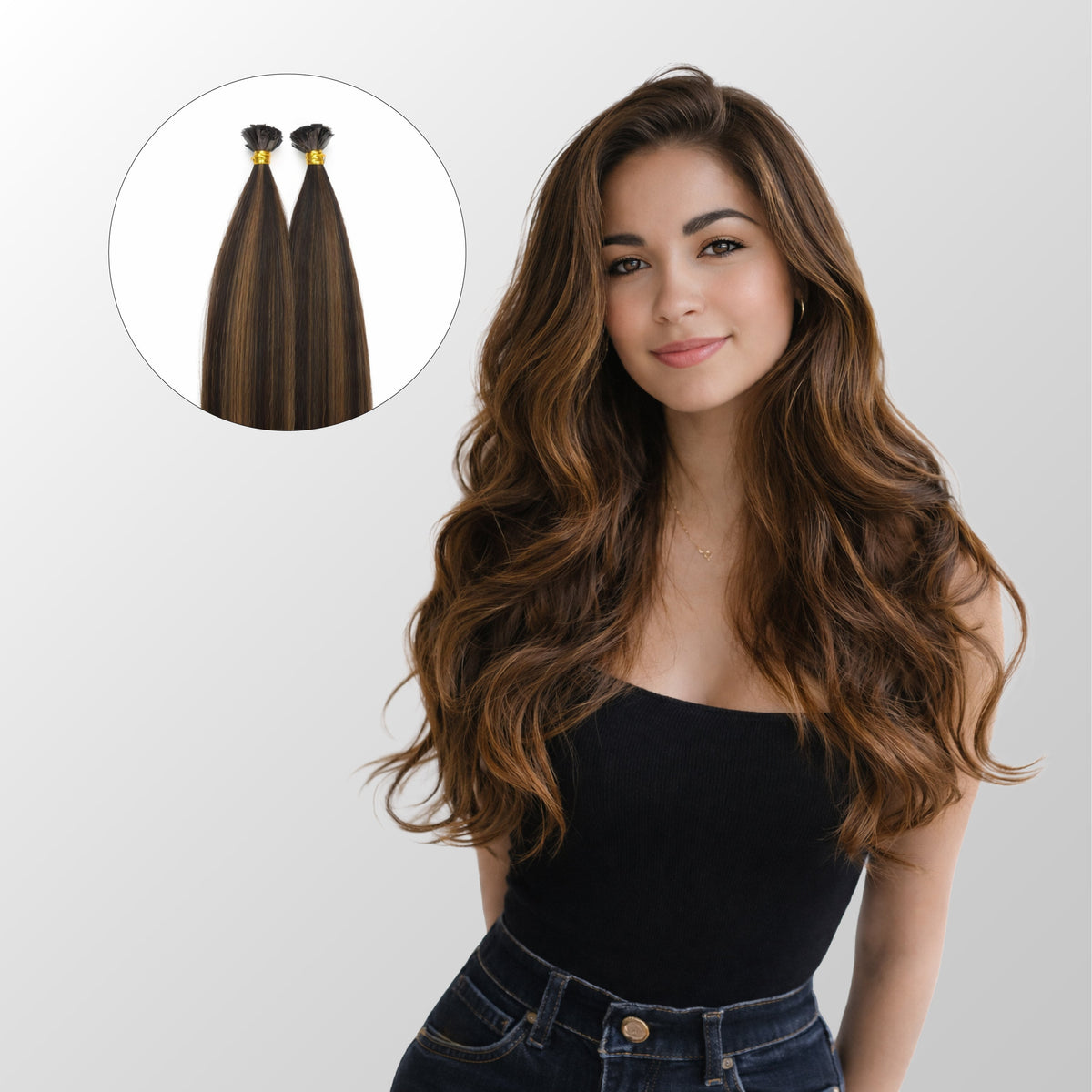 Dark Brown Balayage Flat Tip Hair Extensions