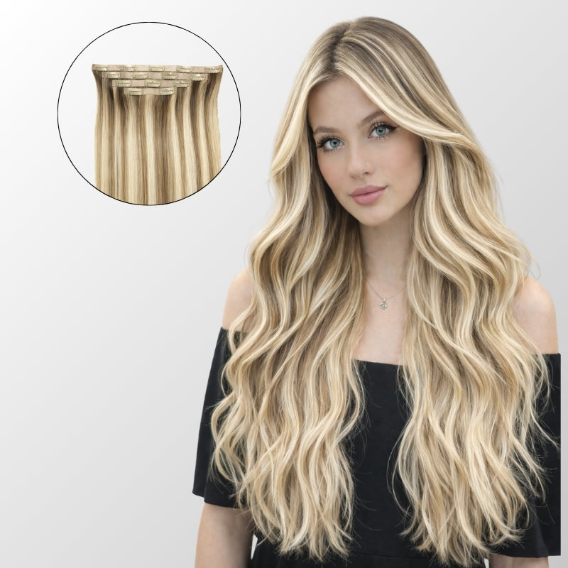 Golden Blonde Highlights Seamless Clip-In Hair Extensions
