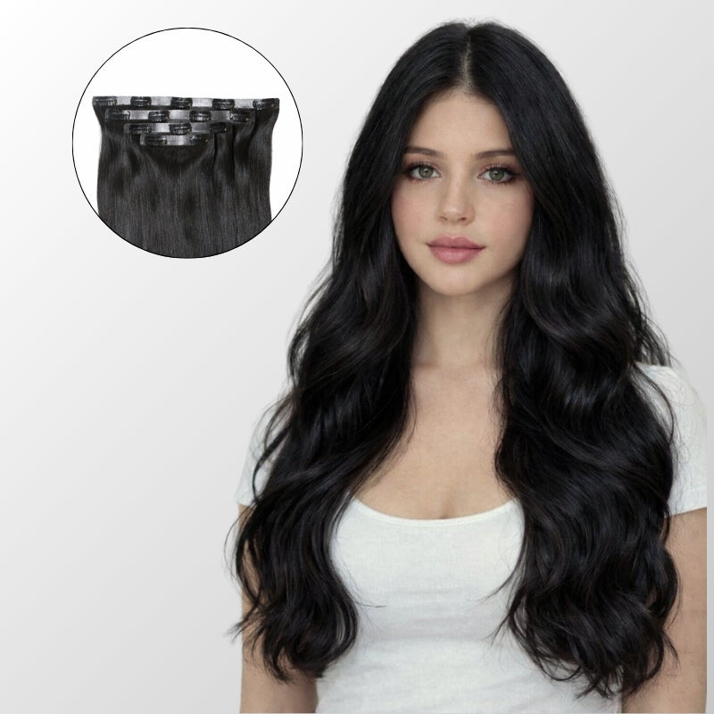 Jet Black Seamless Clip-In Hair Extensions