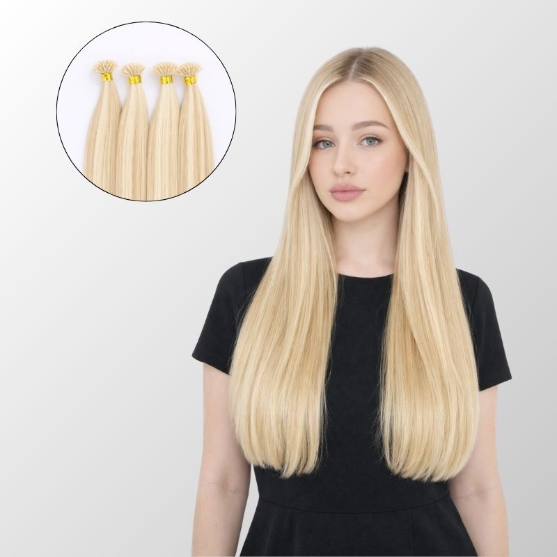 Ash Platinum Highlights I-Tip Hair Extensions