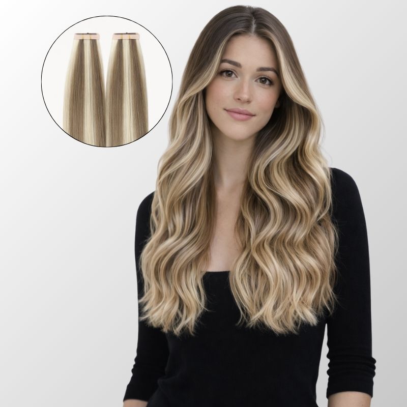 Golden Blonde Highlights Tape-In Hair Extensions